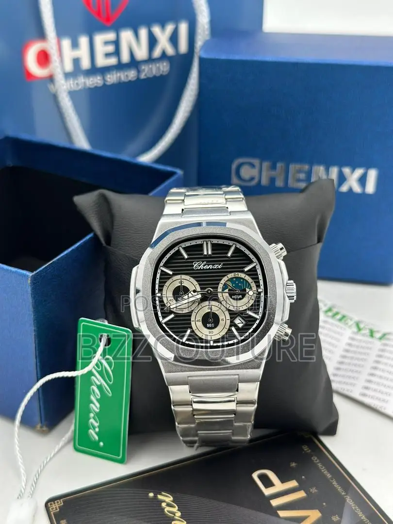 Original Chenxi Chronograph Black Dail Silver Chain Watch