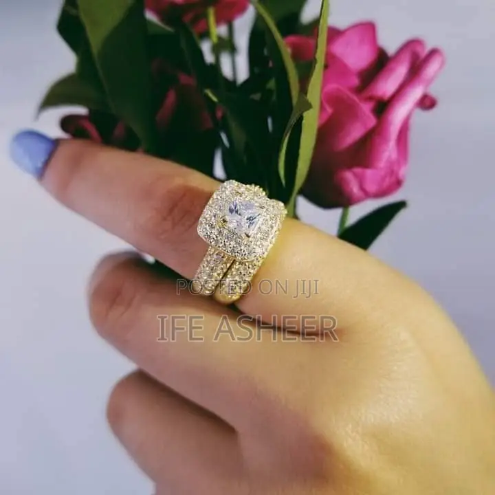 Couples Crown Set of Wedding and Engagement Ring - Gold