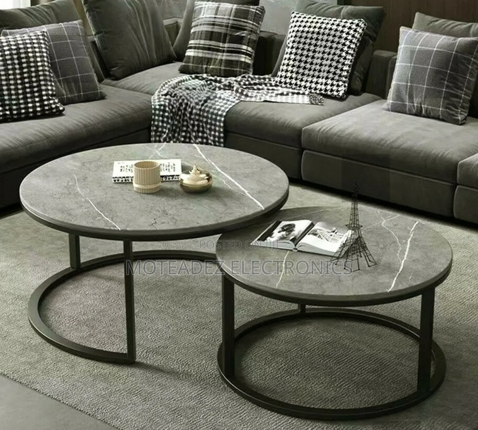 2in1 Exquisite Round Shape Double Centre Table W/Gold Plated Base