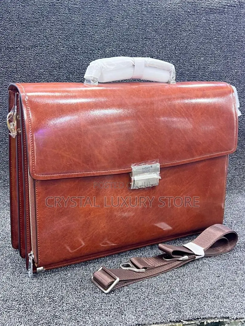 Mont Blanc Quality Luxury Pure Leather Laptop Bag