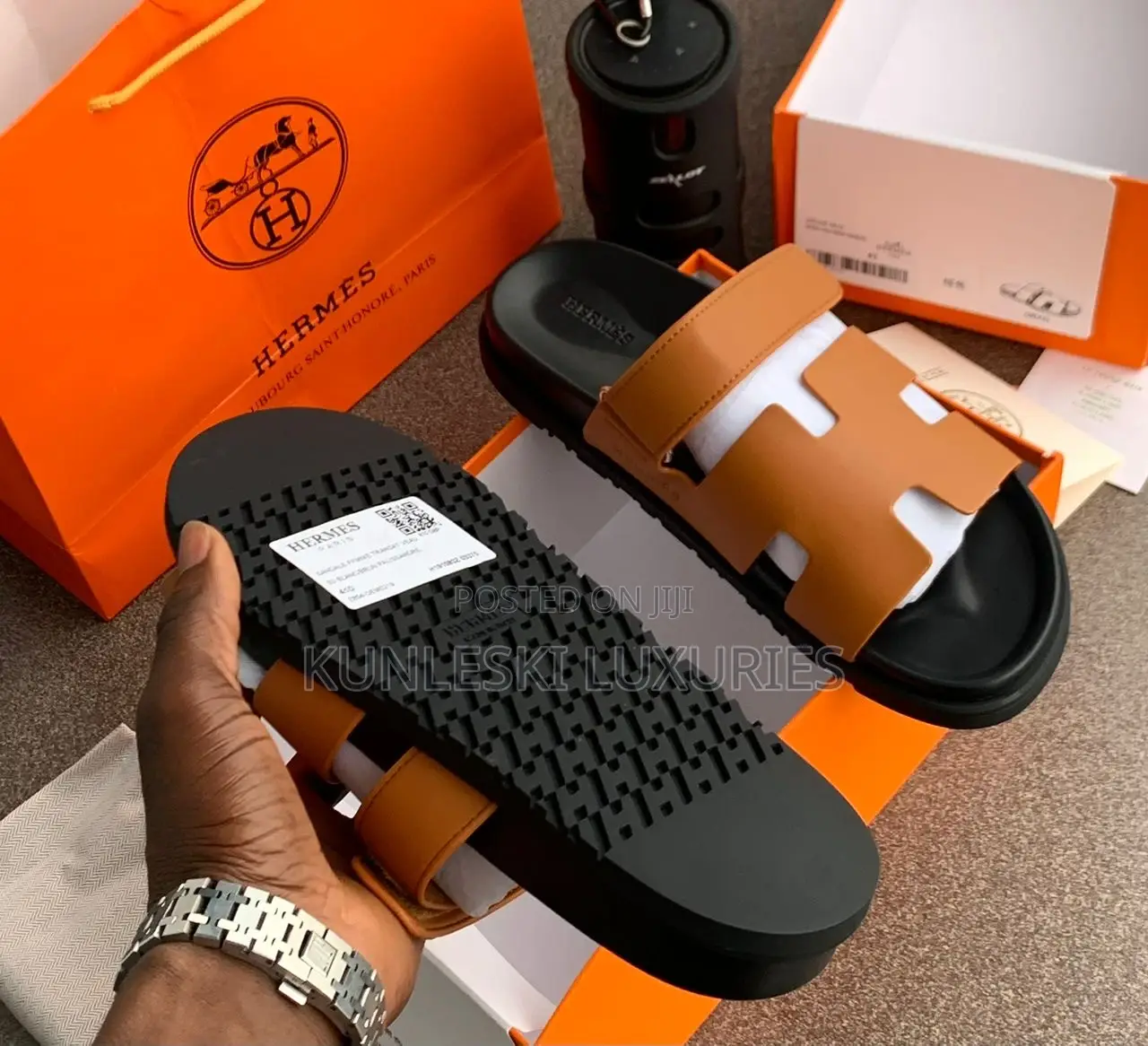 Original Hermes Men Leather Slippers