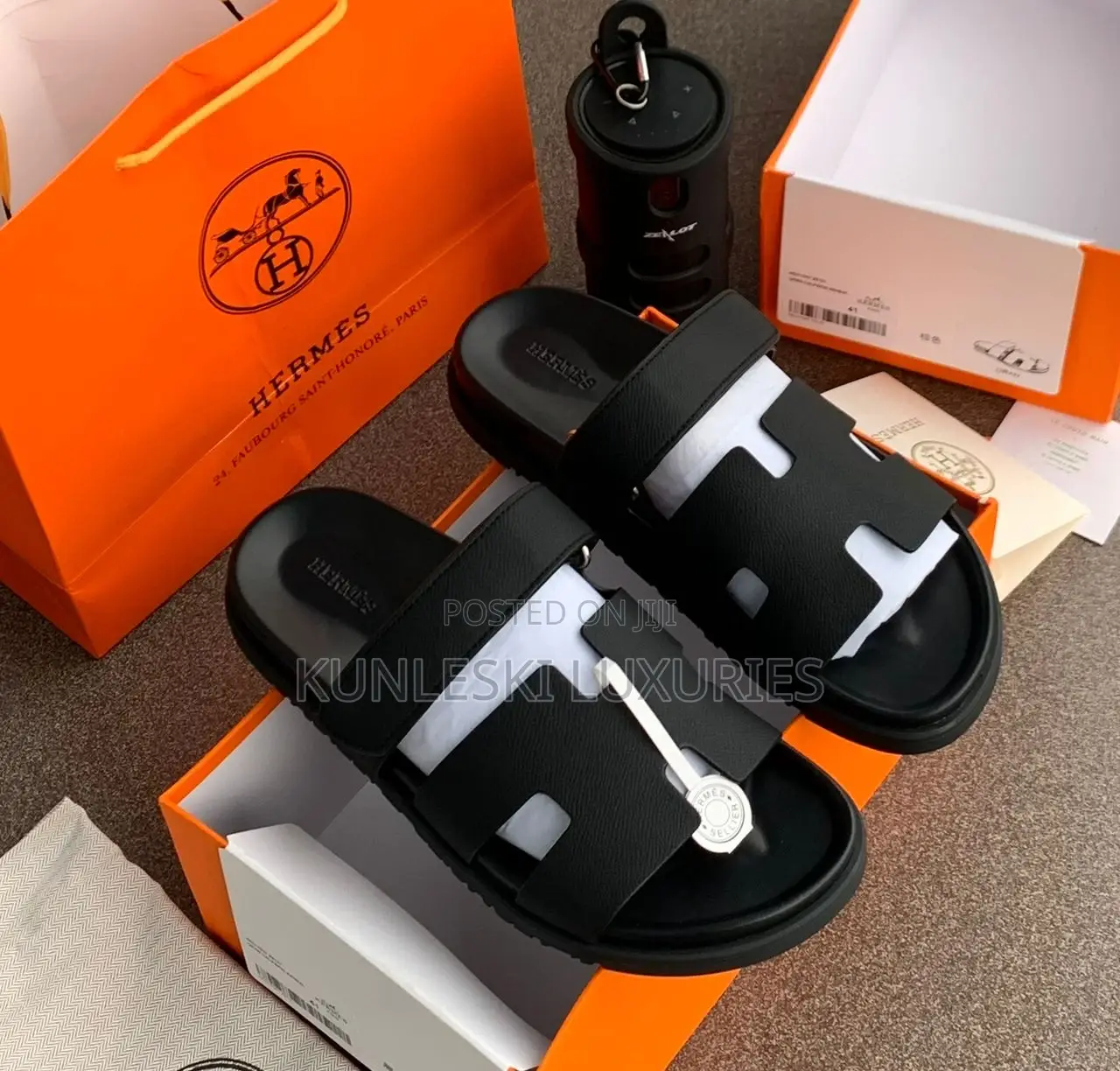 Original Hermes Men Leather Slippers
