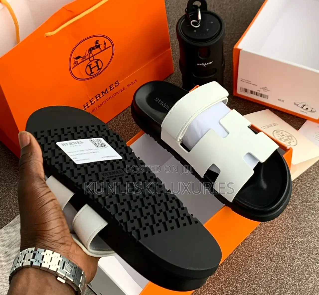 Original Hermes Men Leather Slippers