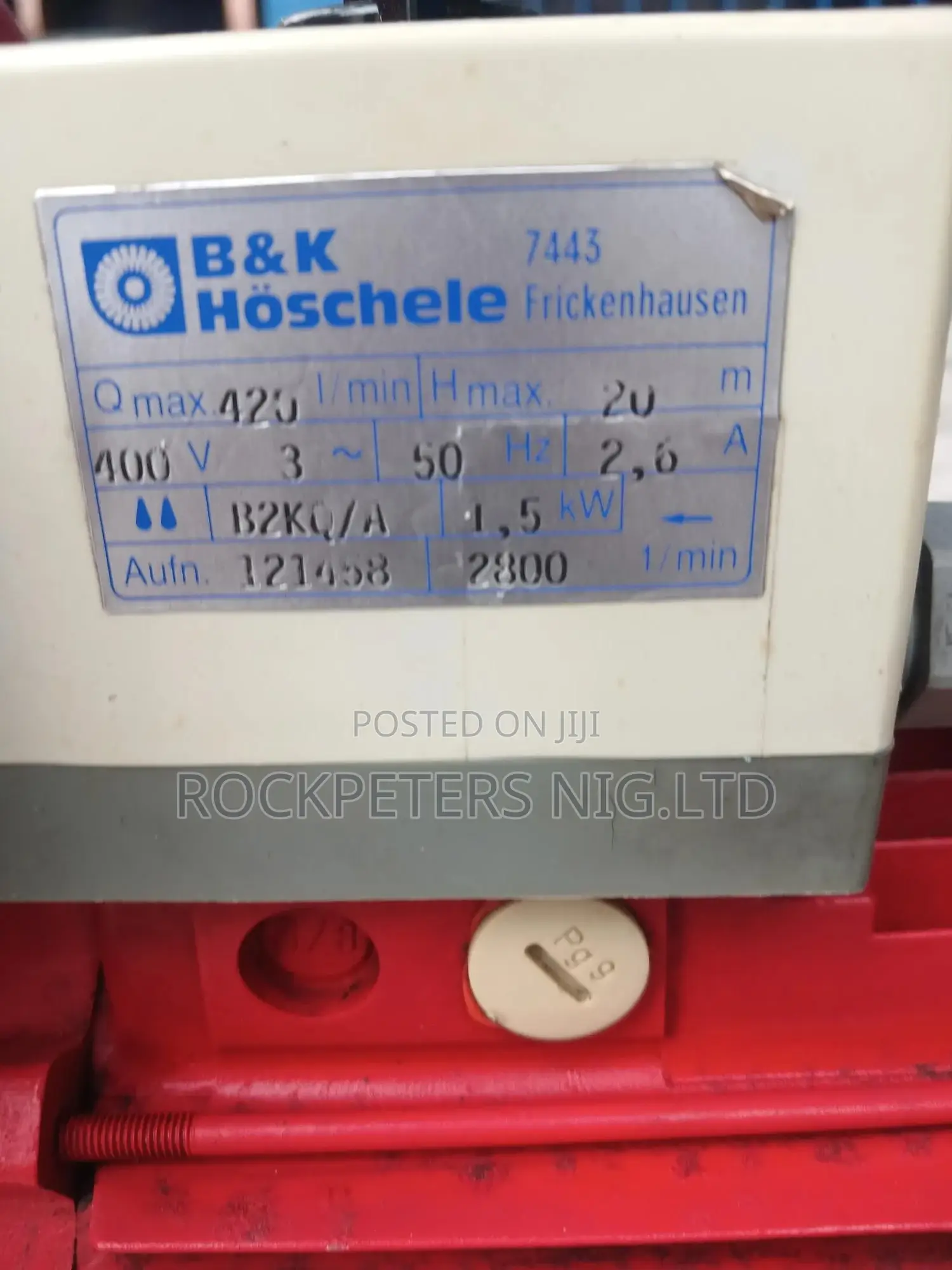 2hp, 2" B.K.HOSCHELE Electric Centrifugal Clear Water Pump
