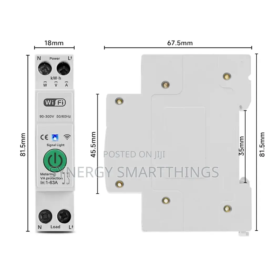 Tuya 63a 1p+N Wifi Smart Circuit Breaker With Metering