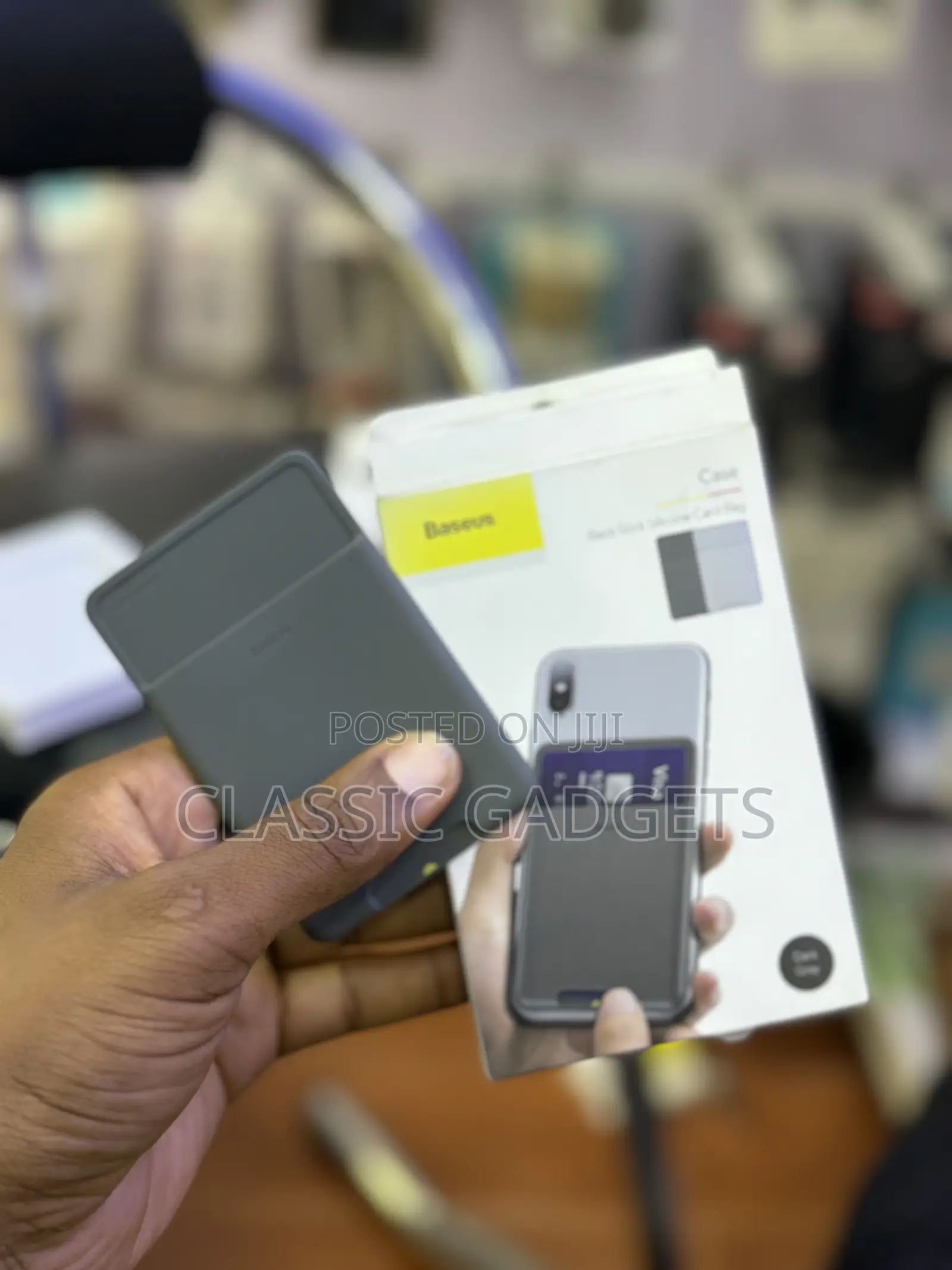 Baseus Back Stick Silicone Card Bag French Grey