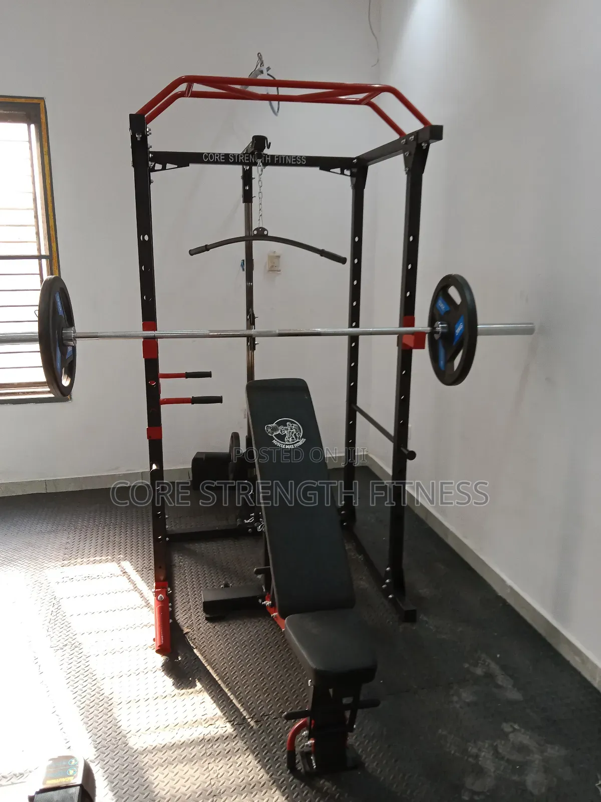 Complete Power Cage Squat Rack With Lat-Pull Utility Bench