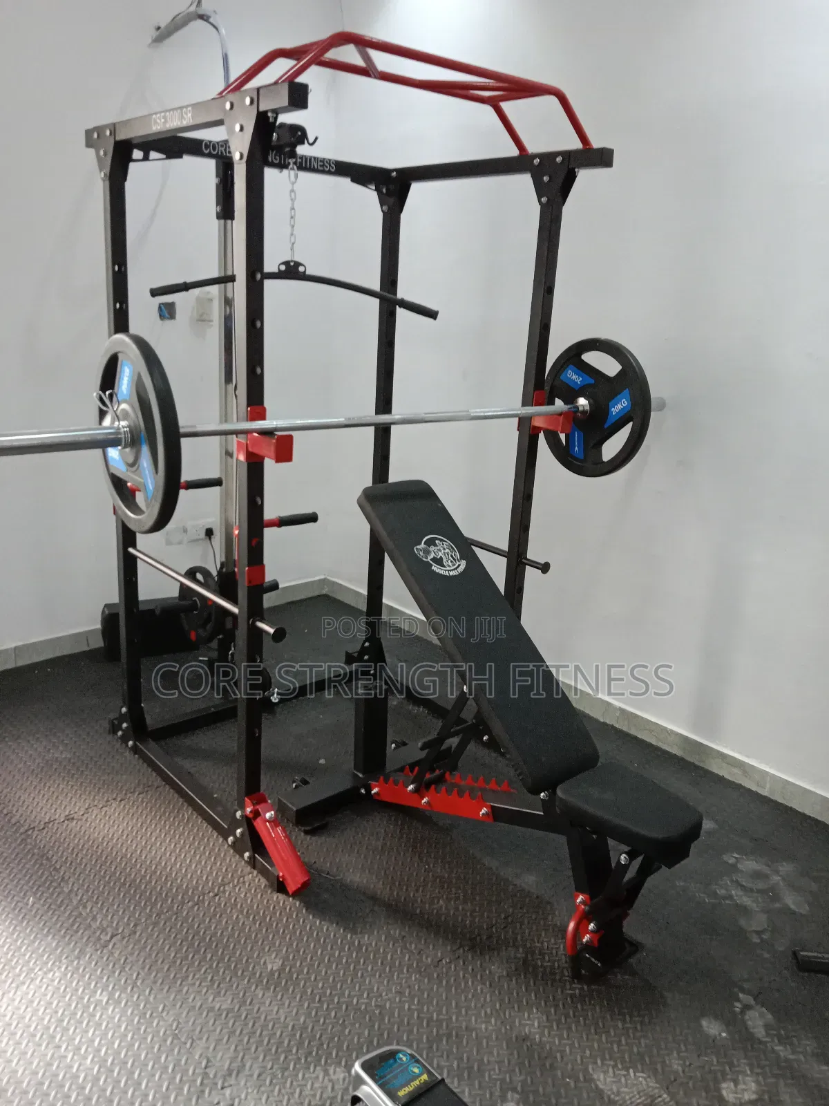 Complete Power Cage Squat Rack With Lat-Pull Utility Bench
