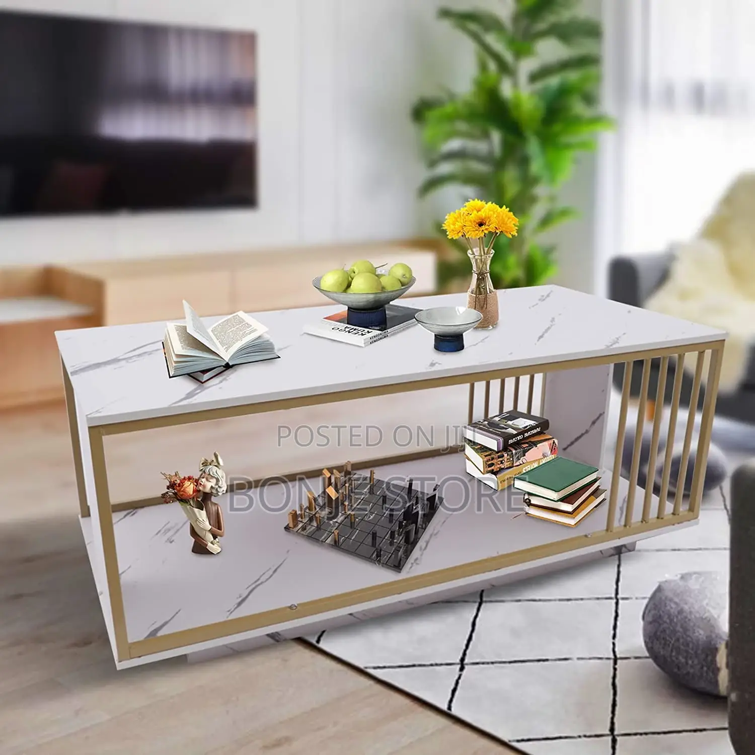 Faux Marble Coffee Table With Gold Metal Frame Colour: White, Black