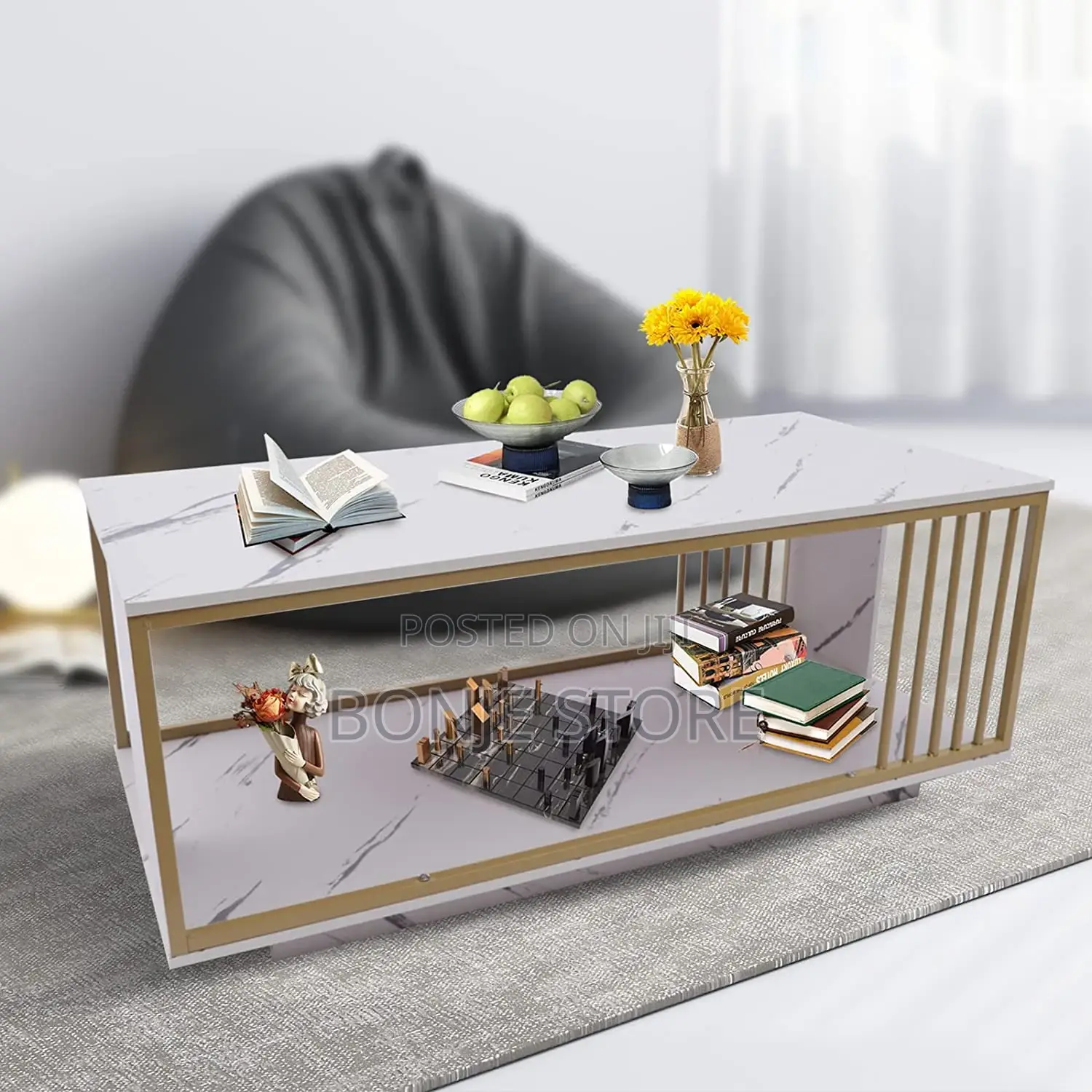 Faux Marble Coffee Table With Gold Metal Frame Colour: White, Black
