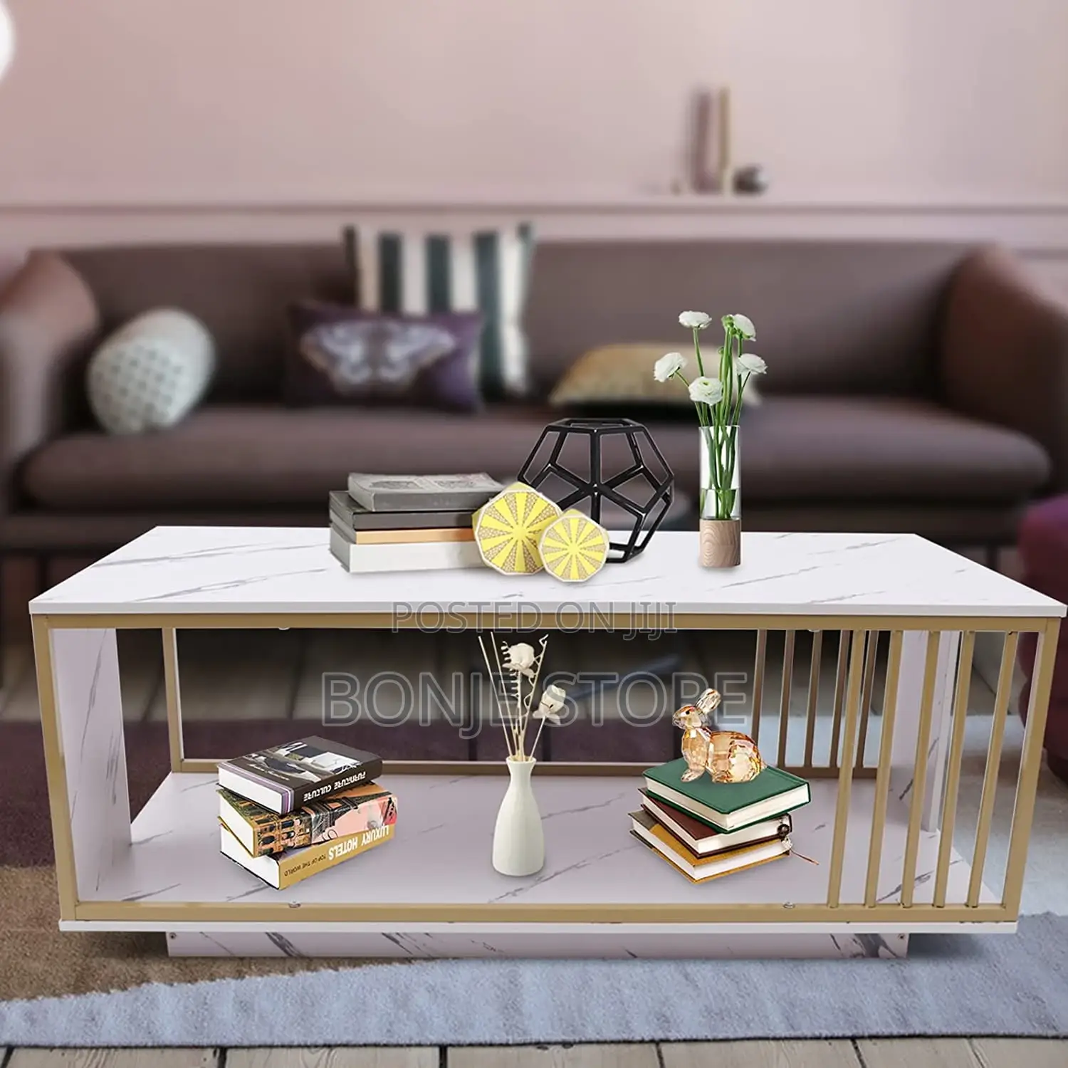Faux Marble Coffee Table With Gold Metal Frame Colour: White, Black