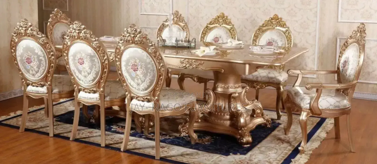Luxury Golden Royal Complete Set 8 Seater Dining Set