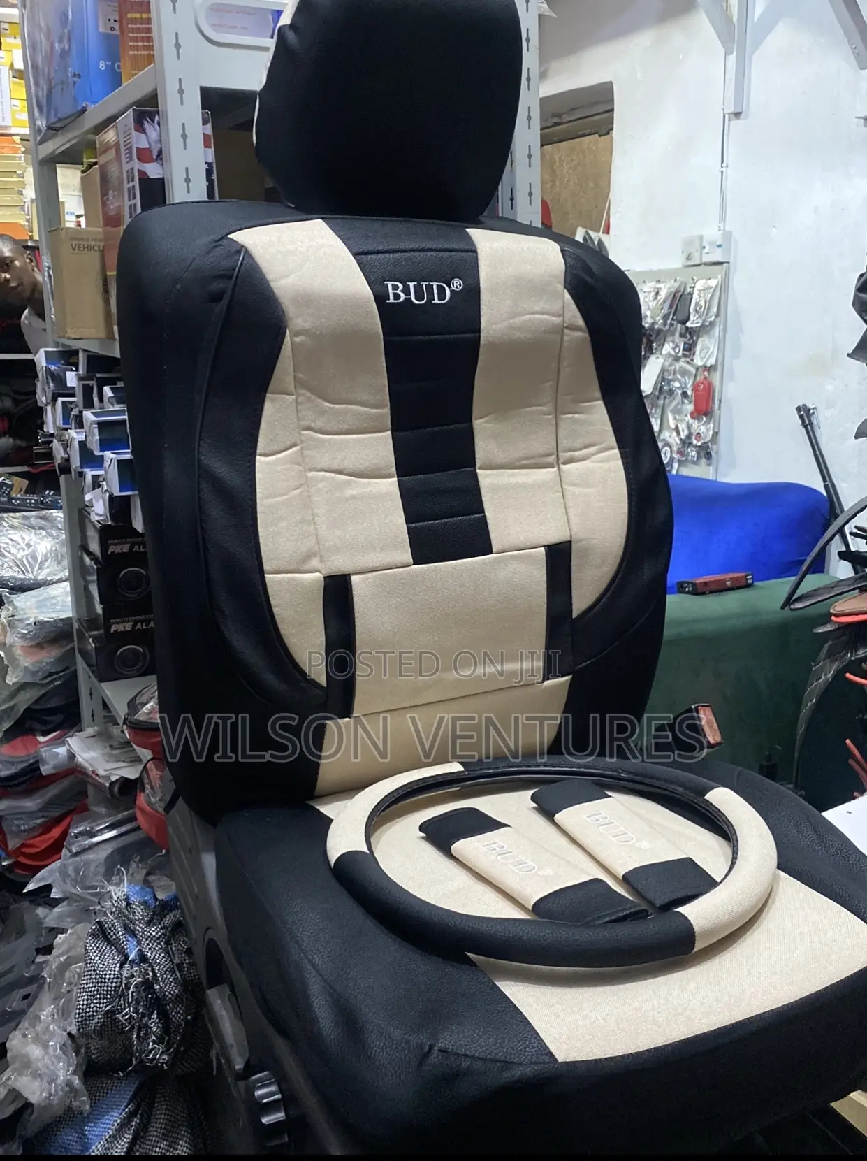 Cream And Black Bud Fabric Universal Seat Cover