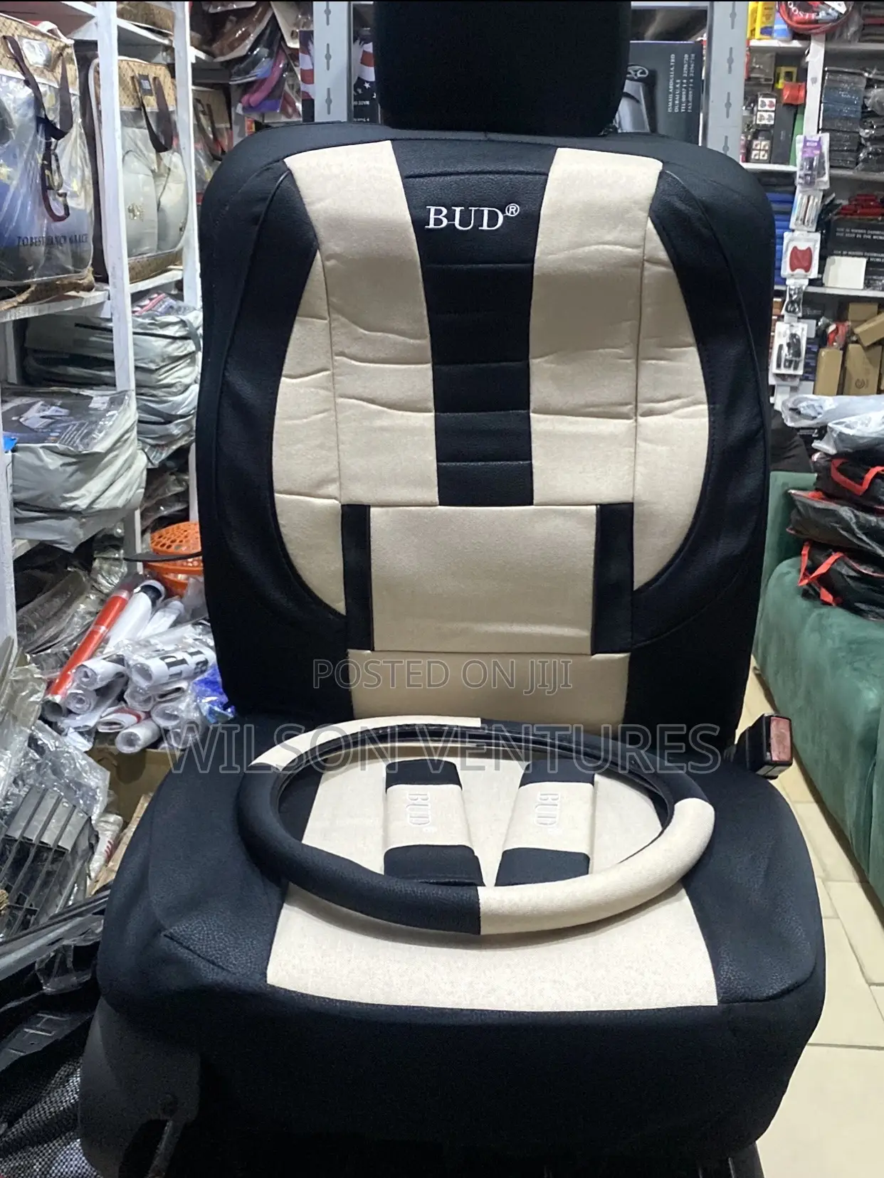 Cream And Black Bud Fabric Universal Seat Cover