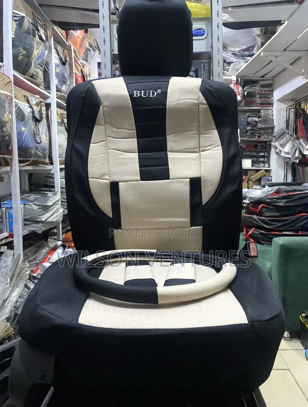 Cream And Black Bud Fabric Universal Seat Cover