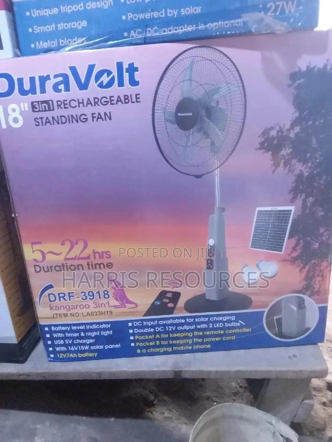 Rechargeable Standing Fan With Solar Panel- 18 Inches