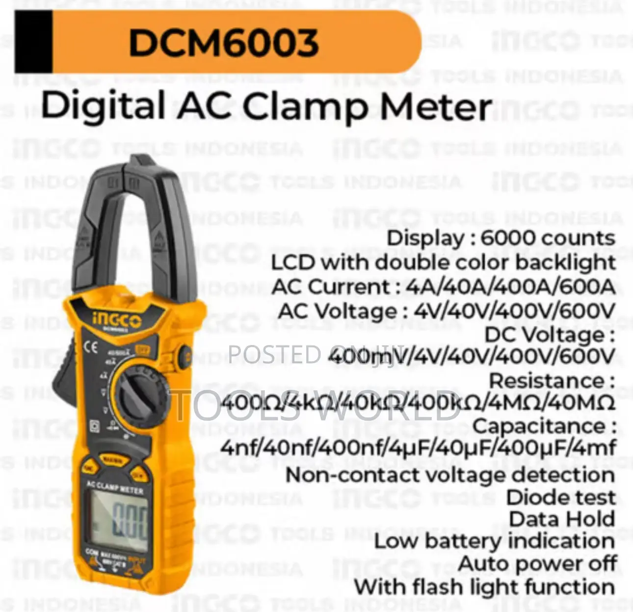 Ingco Digital Ac Clamp Meter Ac 600a (Dcm6003)