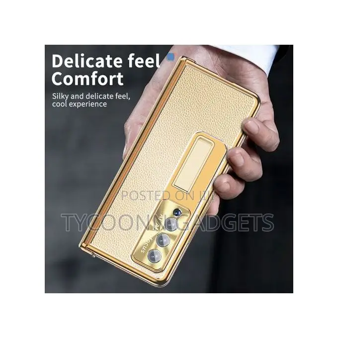 Samsung Z Fold 4 Leather Stand Case With Screen Protector