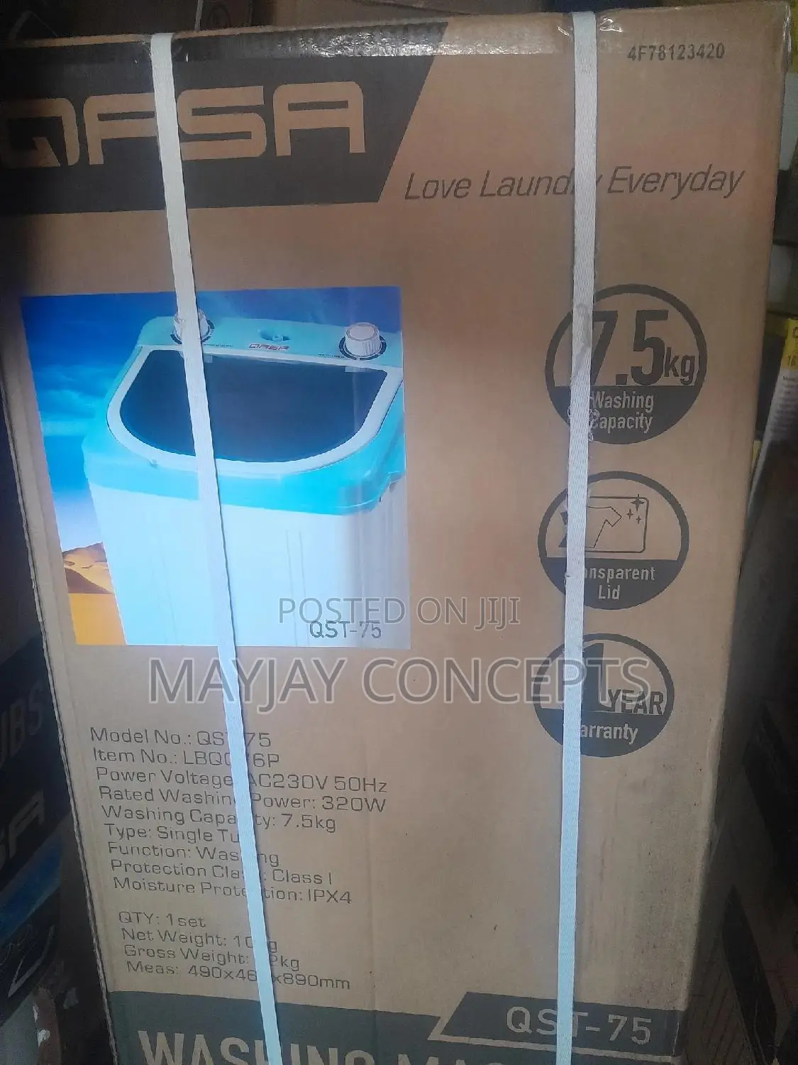 Qasa 7.5kg Single Tub Washing Machine-Low Power Consumption