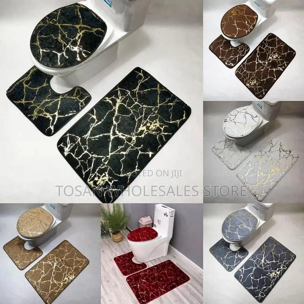 3pcs Toilet Gold Mat Set