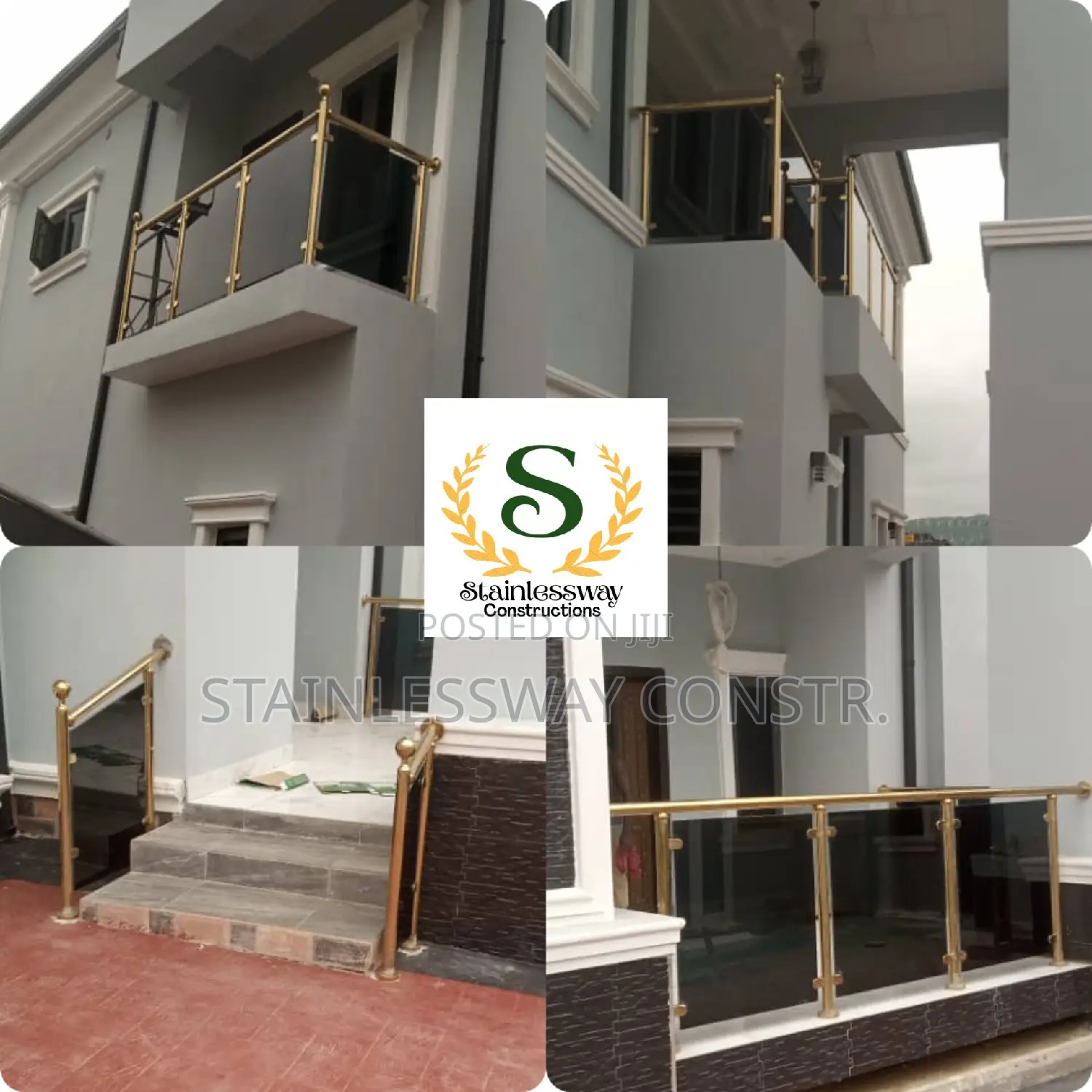 Dark Grey Glass Railing/Gold