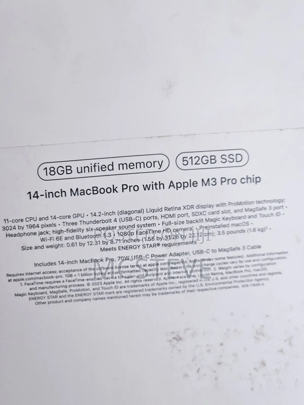 New Apple MacBook Pro 2023 M3 Pro 14-Inch 18GB Apple M3 Pro SSD 512GB