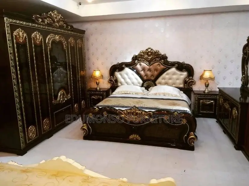 Bedframe + Wardrobe + Mirror Console With Side Stools