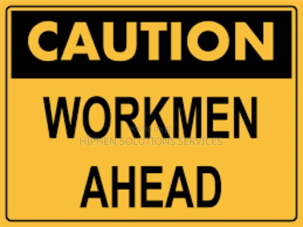 Caution Men At Work Sign - Yellow Reflective