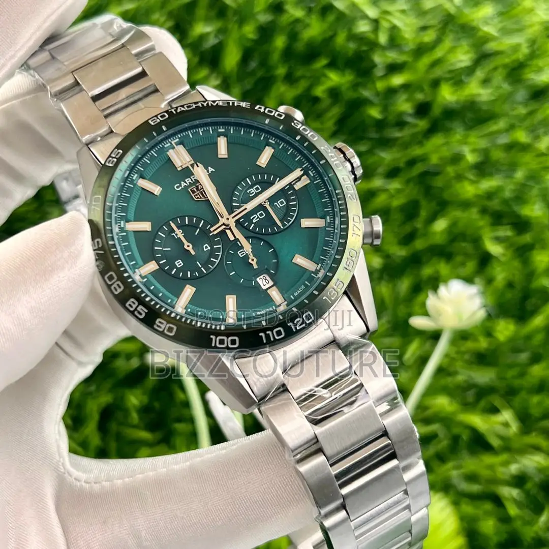 Original Carrera Green Dail Chronograph Silver Chain Watch