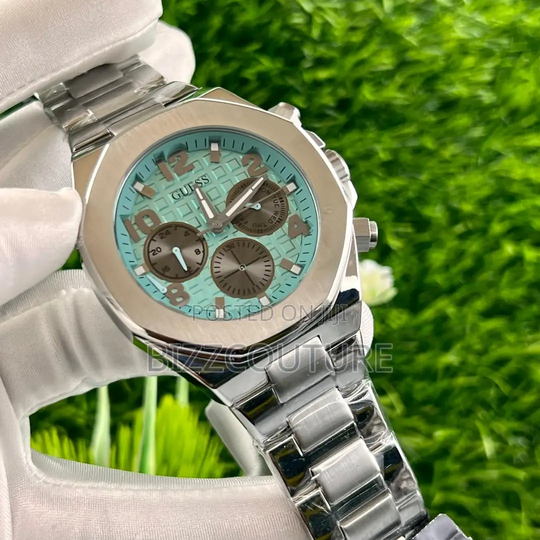 Original Guess Green Dail Chronograph Silver Chain Watch