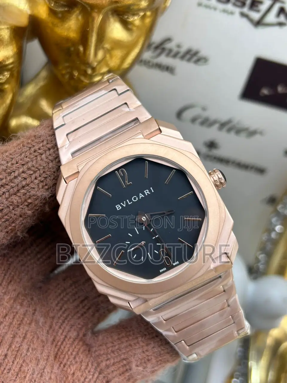 Original Bvlgari Black Dail Rose Gold Chain Watch