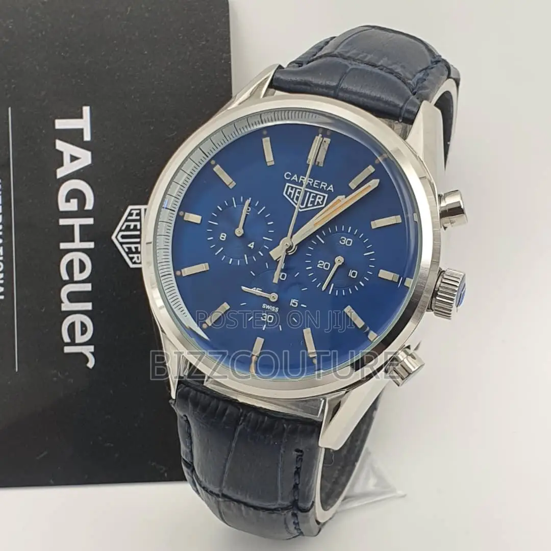 Original Carrera Heuer Chronograph Black Leather Watch