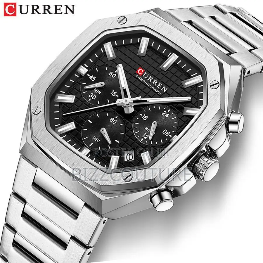 Original CURREN Chronograph Black Dail Silver Chain Watch