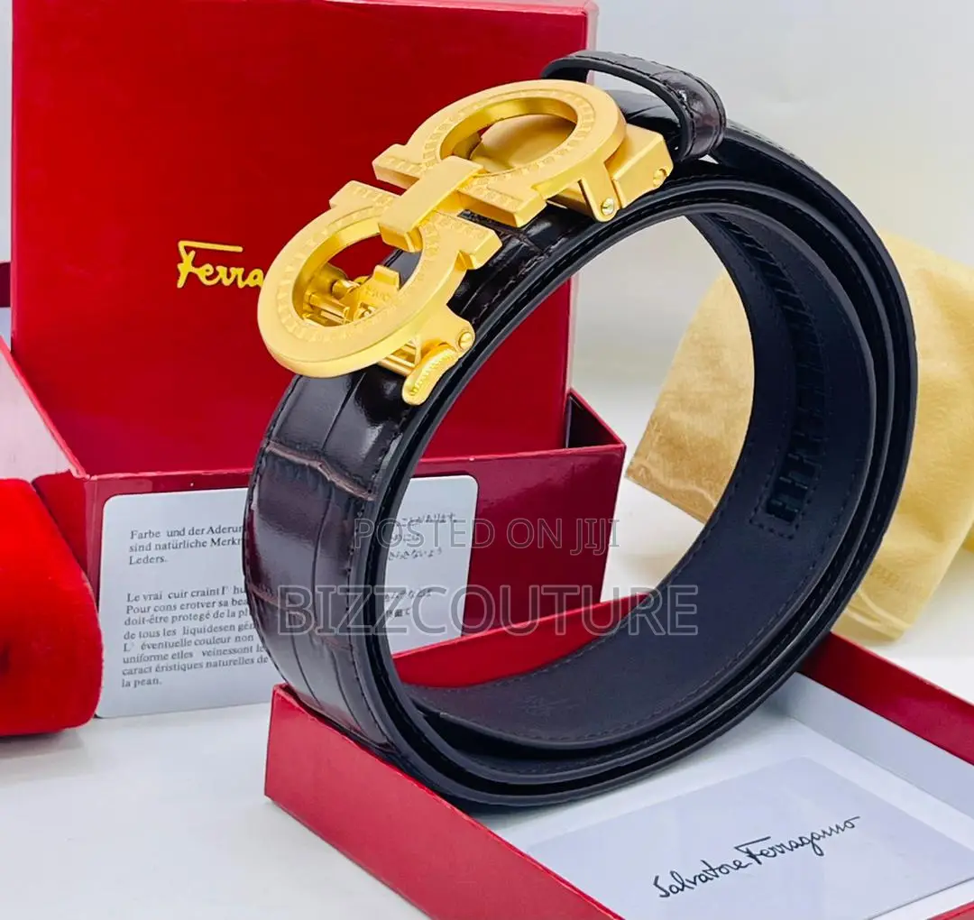 Original Salvatore Ferragamo Gold Head Black Leather Belt
