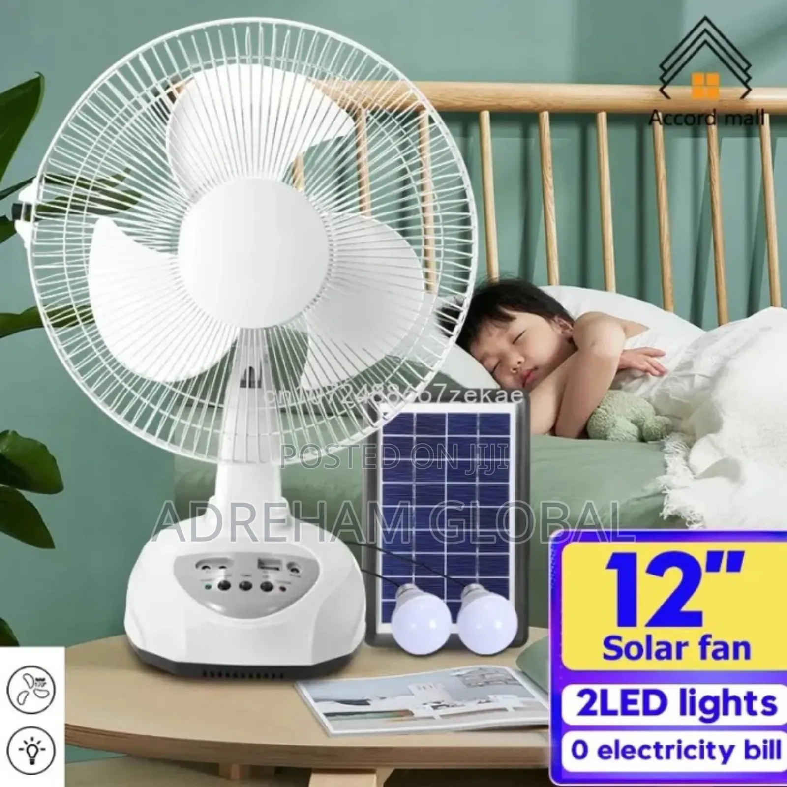 12inches Solar Electric/Rechargeable Fan With Solar Panel
