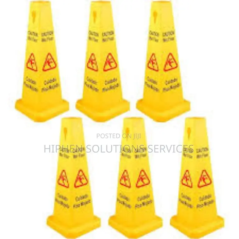 Yellow Caution Wet Floor Cone-shaped Sign