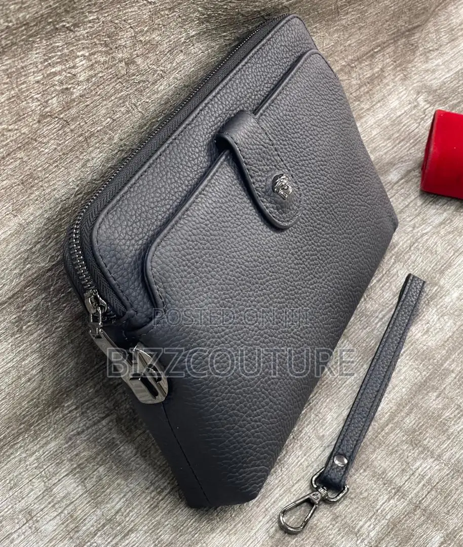 Original Versace Zip Black Leather Handbag in Store Now