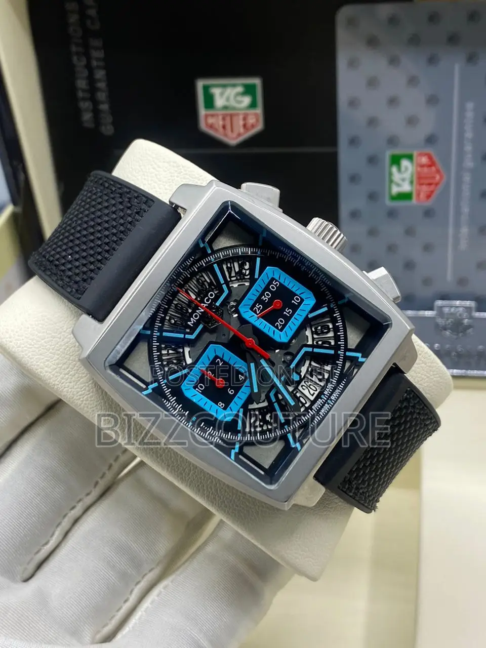 Original Monaco Chronograph Black Rubber Strap Watch