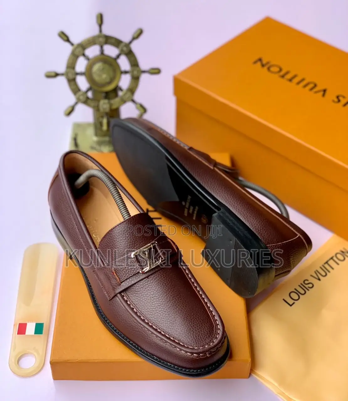 Original Louis Vuitton Men Brown Loafers Leather Shoe