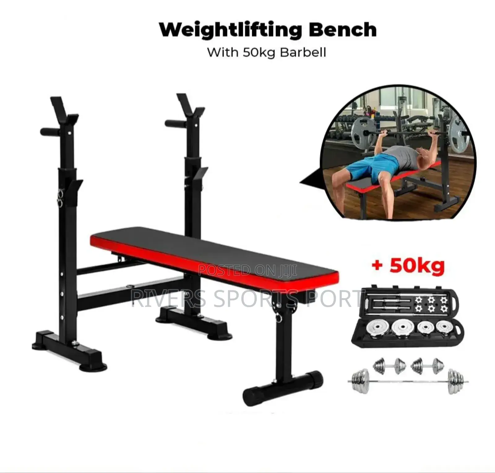 Multifunctional Weight Bench With 50kg Dumbbell Barbell