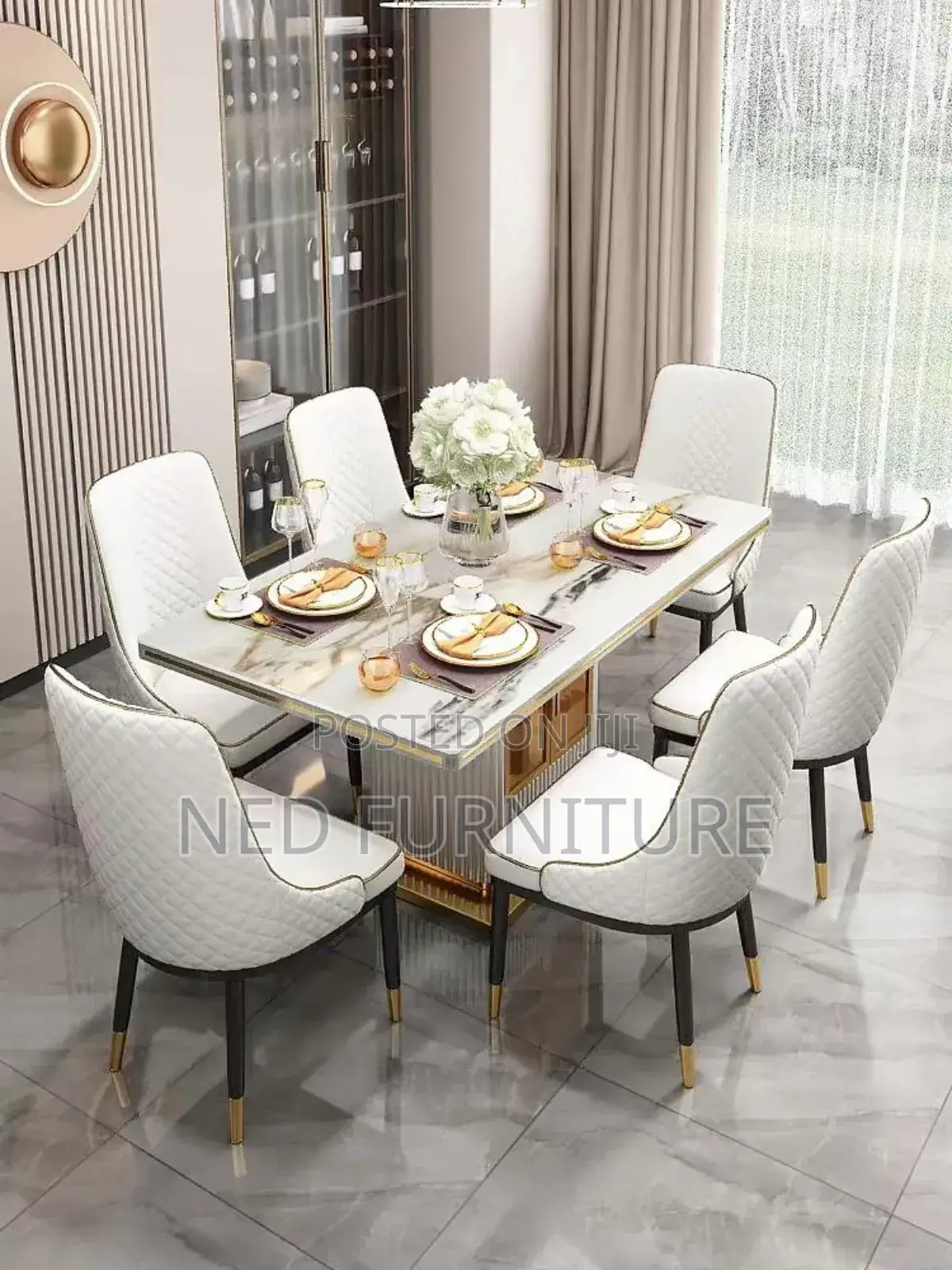 Quality Marble Top Dining Table Set By 6 Seaters