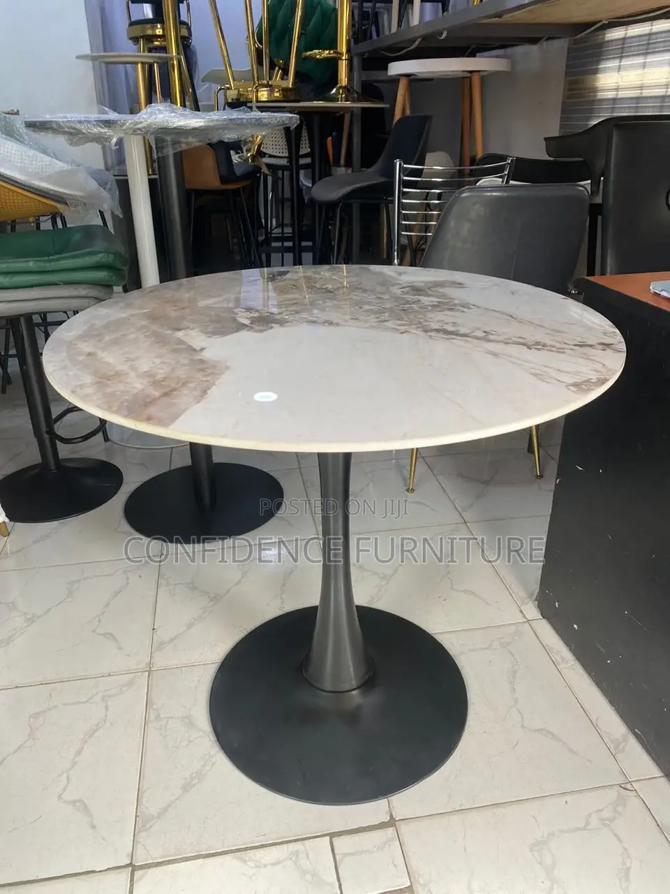 Loung/Bar Table With Round Marble Top and Single Standing