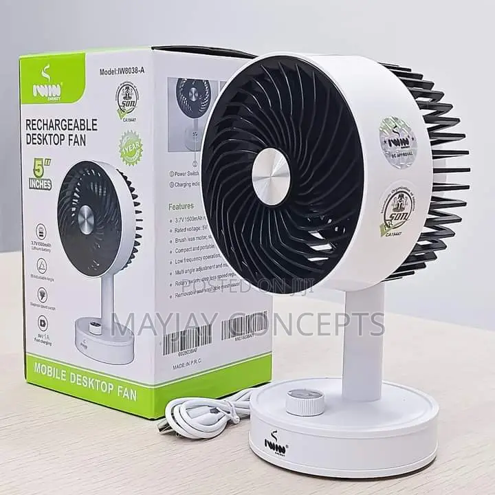 Iwin 5" Rechargeable Mobile Table Fan + Usb Cord Charger