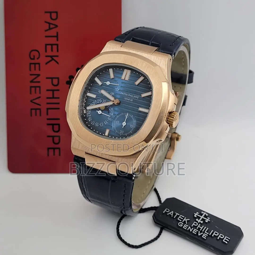 Original PATEK PHILIPPE Chronograph Black Leather Watch