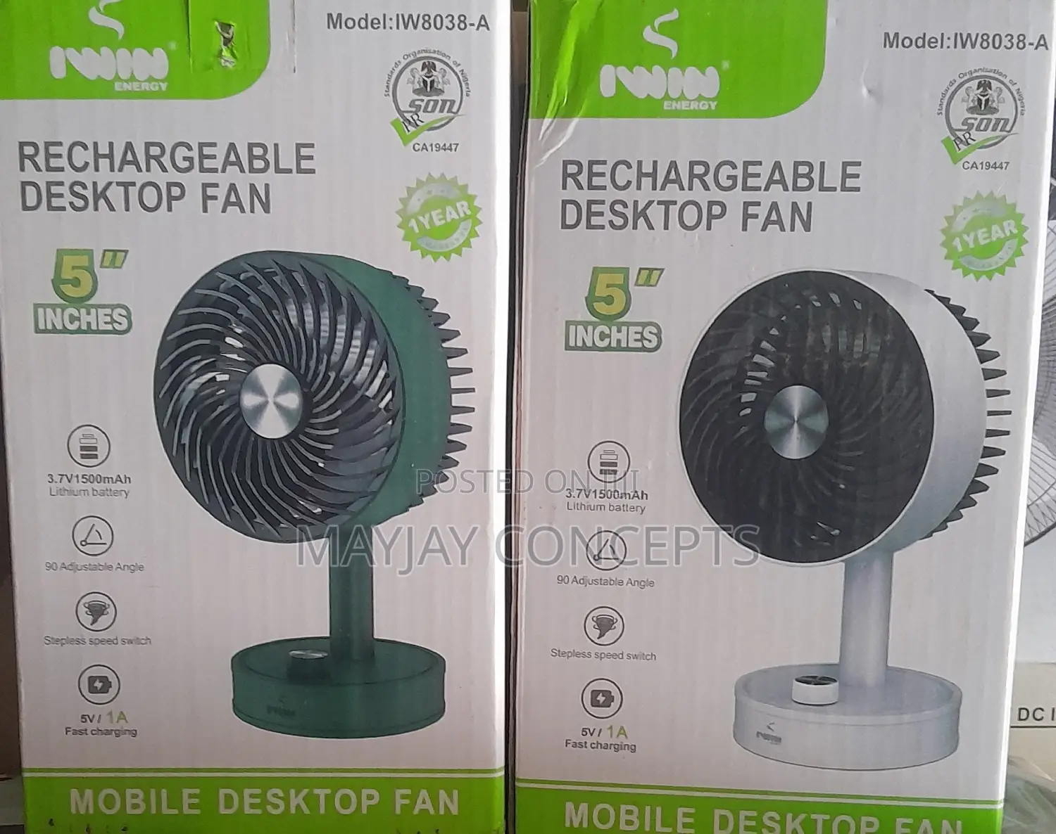 Iwin 5" Rechargeable Mobile Table Fan + Usb Cord Charger