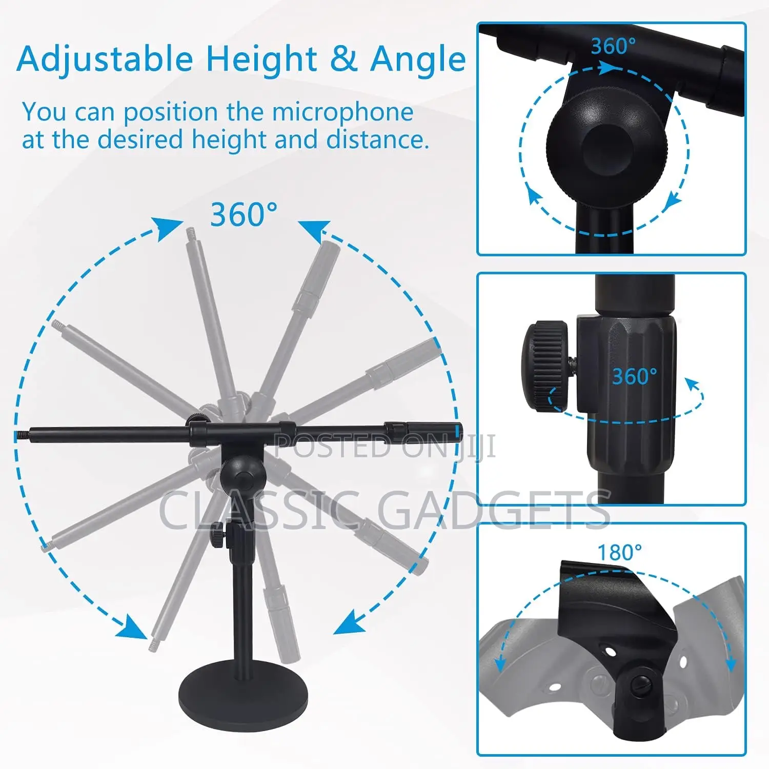 Adjustable Desktop Mic Stand With 360° Rotatable Boom