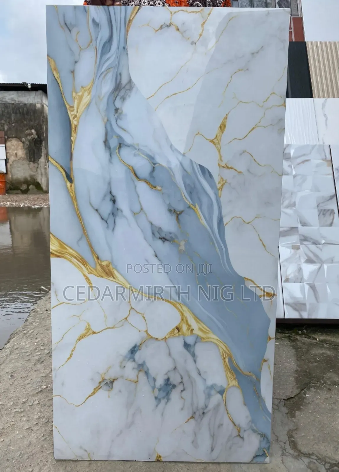 Floor Tile Sky Blue Gold