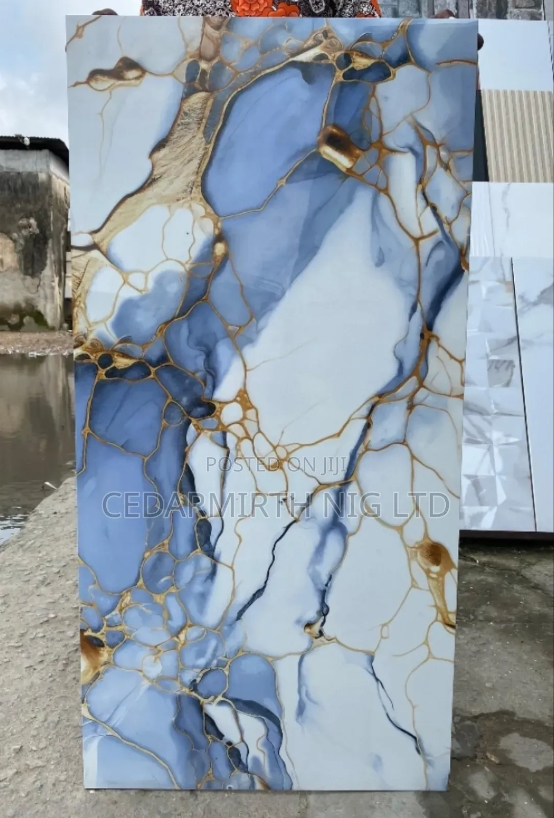 Floor Tile Sky Blue Gold