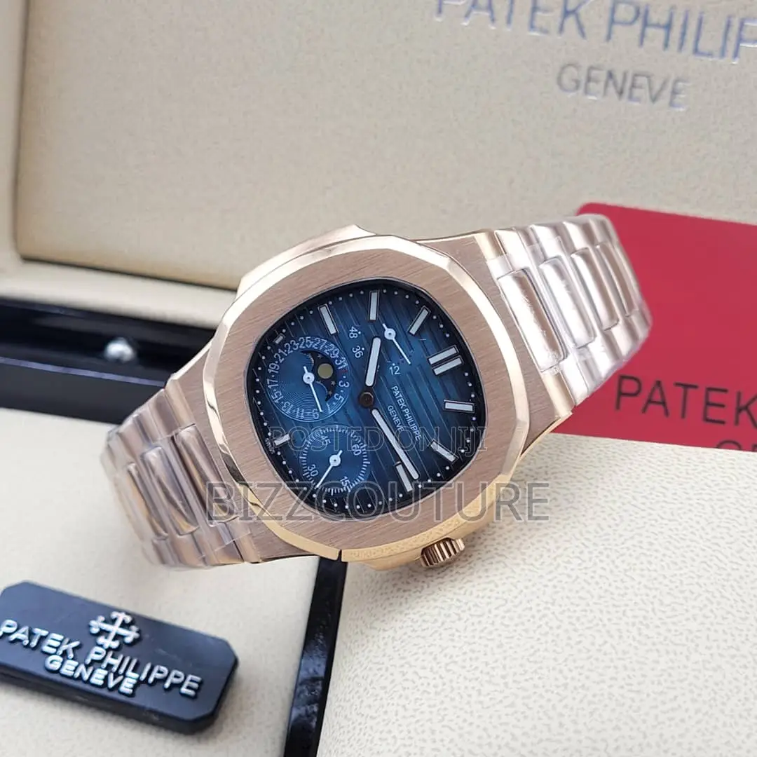 Original PATEK PHILIPPE Blue Dail Rose Gold Chain Watch