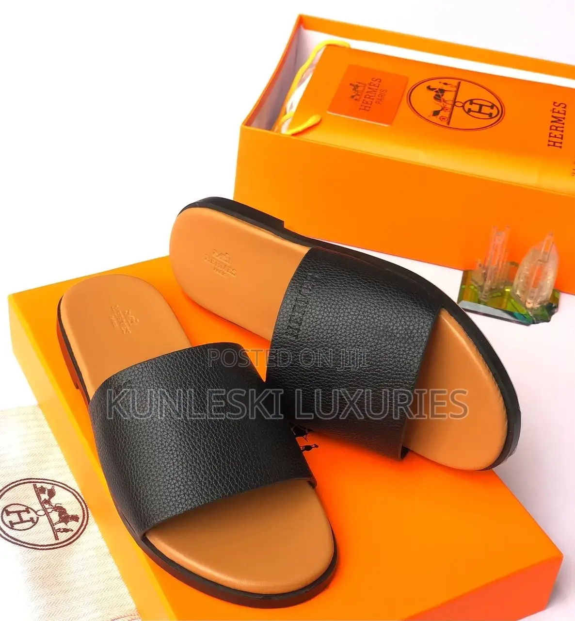 Original Hermes Men Leather Slippers